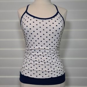 Navy and White Polka Dot Racerback Tank Top Sz L